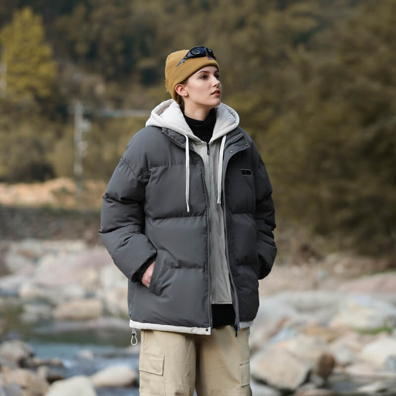 fake two piece  thickened Hooded jacket