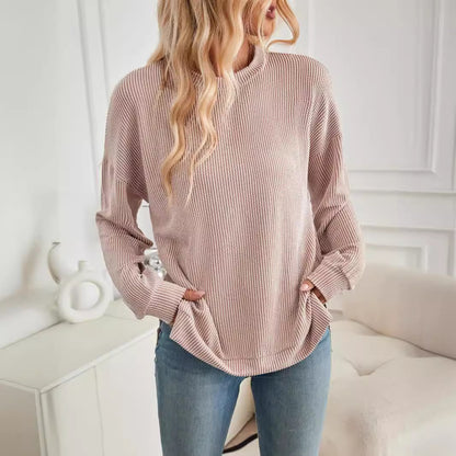 Women's Wave Striped Loose Long Sleeve Slit Sweater