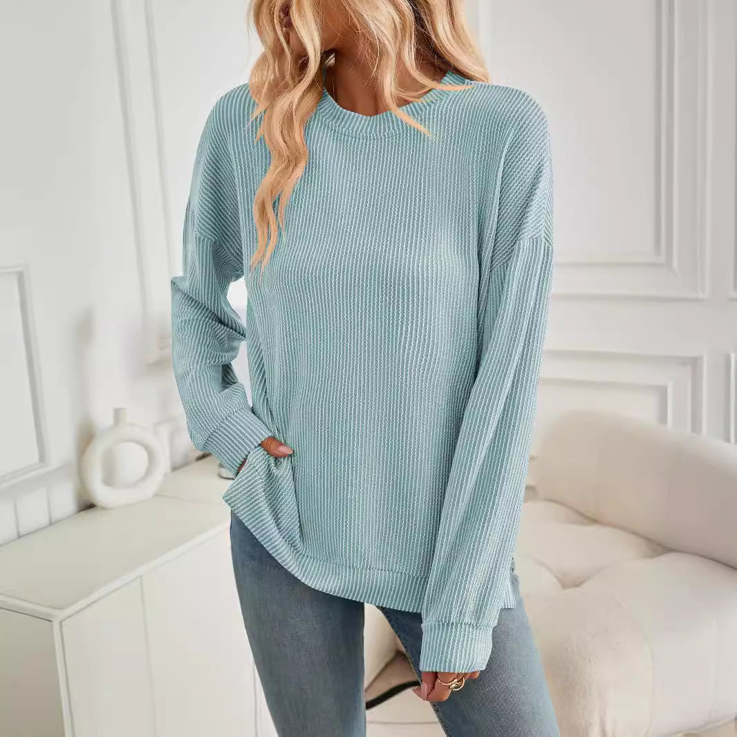 Women's Wave Striped Loose Long Sleeve Slit Sweater